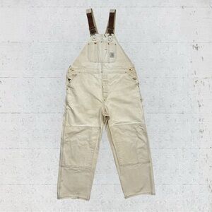 VTG Carhartt Overalls Double Knee Duck Canvas Brown Faded Worn Workwear 44X30